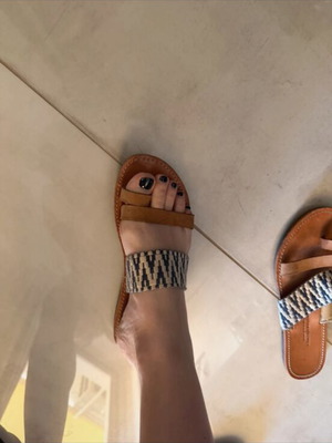 Boho leather sandals size 37, beige and blue