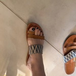 Boho leather sandals size 37, beige and blue