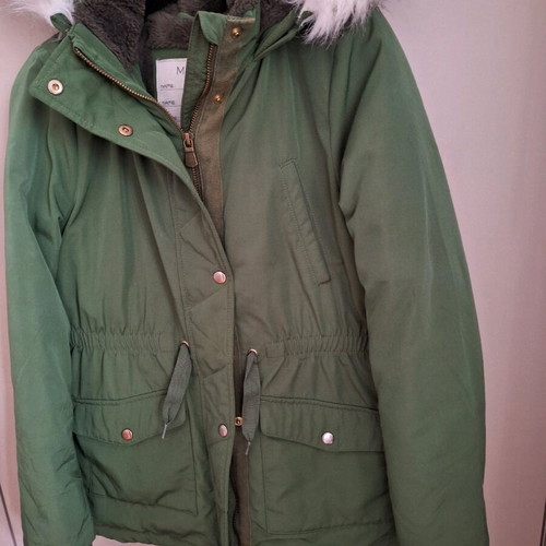 Girls' parka jacket used, cypress green M&S, age 11