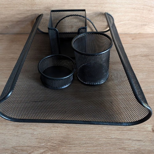 Office organization set 4 pieces used, black metal mesh