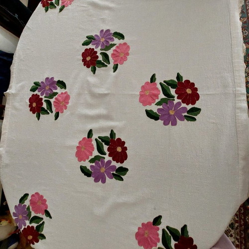 Tablecloth rectangular used 190x140cm vintage embroidered with flower motifs