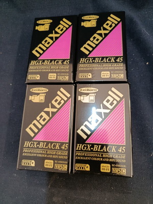 Maxell HGX-Black 45 sealed video camera tapes, pack of 4