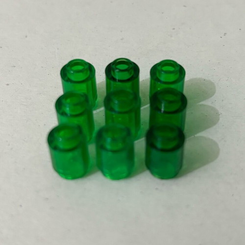 Authentic LEGO Round 1x1 Trans-Green bricks like new, pack of 9