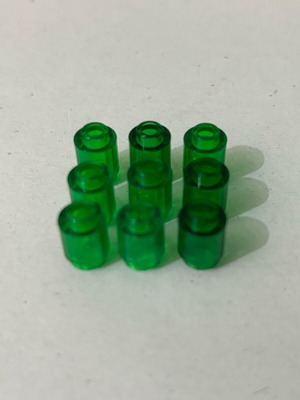 Authentic LEGO Round 1x1 Trans-Green bricks like new, pack of 9