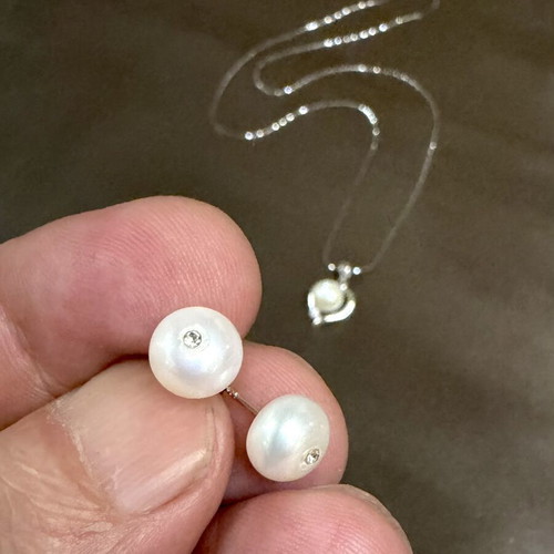 Silver 925 Jewelry Set with Natural Pearls and Swarovski