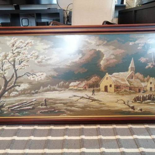 Embroidered painting used antique with ornate frame 120x60cm