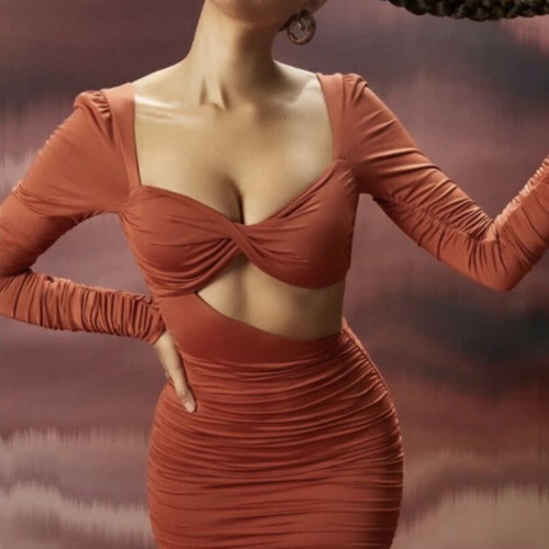 Oh Polly dress, terracotta color, S/M size, stretch fabric