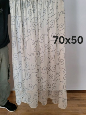 Curtains used, ecru with blue designs, set of 2 pieces
