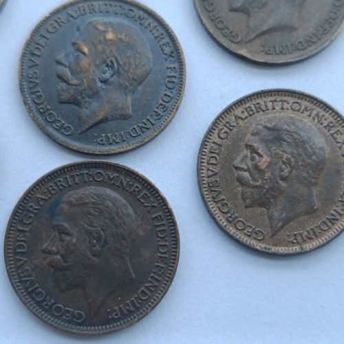 George V Farthings used, lot of 7 coins 1911-1936