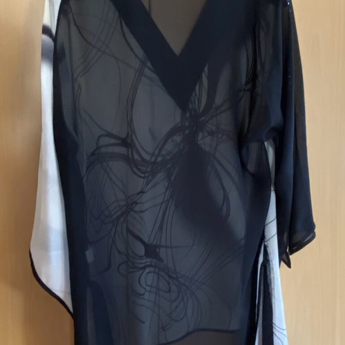 Chiffon tunic black and white with rhinestone details like new