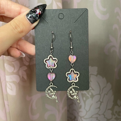 Handmade earrings with fairies and pink beads new