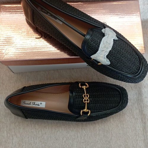 Sweet Shoes black loafers with gold buckle, size 40