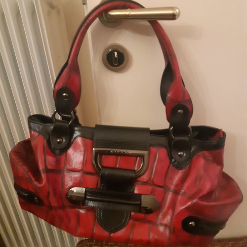 Ripani leather bag used, medium size, black and red two-tone