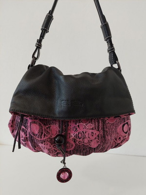 Folli Follie women's shoulder bag, leather and fabric, fuchsia and black