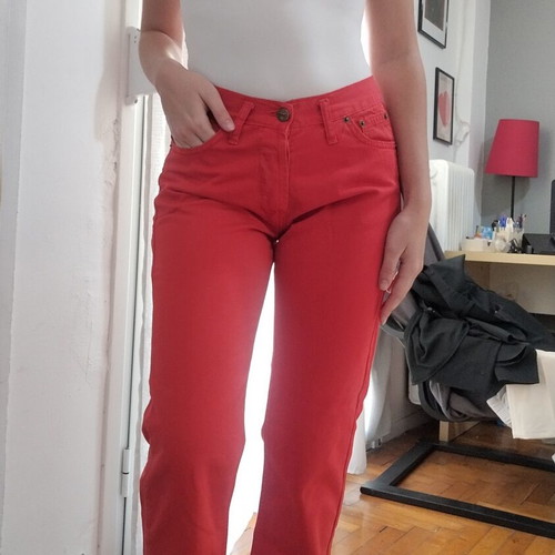 Red vintage straight-leg jeans like new, low waist, size XXS