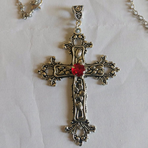 Silver-plated cross new for neck 8.5 x 5.5 cm