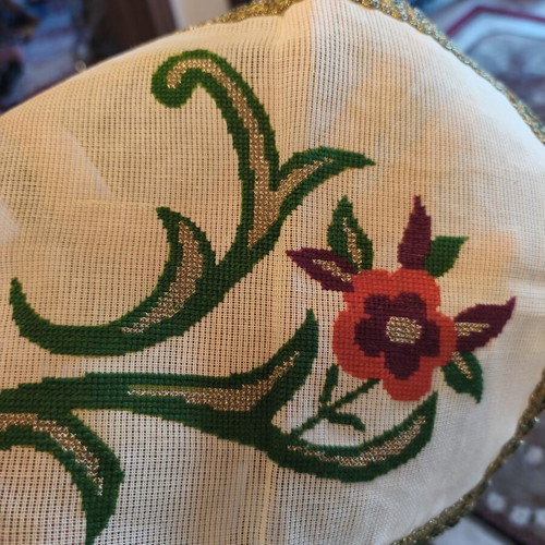 Set of 6 handmade embroidered table linens with cross-stitch