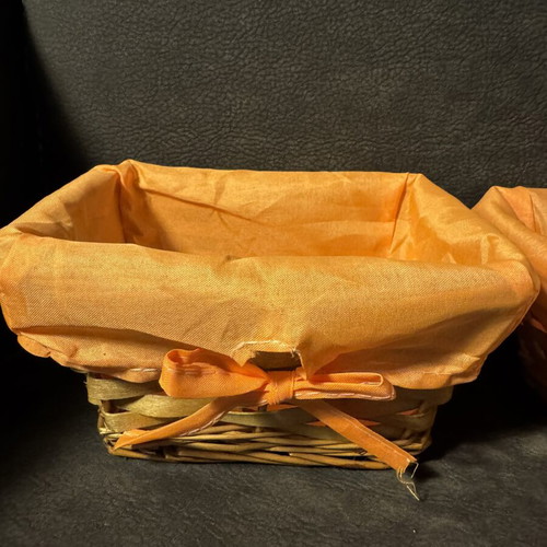 Decorative wicker baskets, pack of 2, orange fabric lining