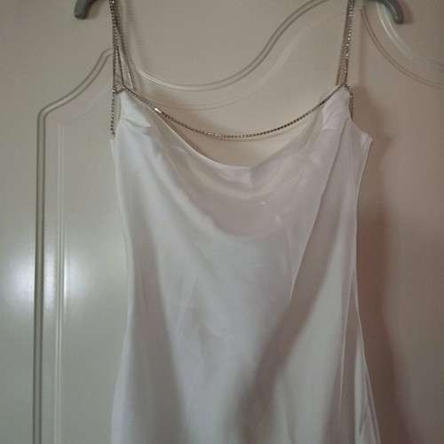 Satin dress new, size M, white with strass and slit
