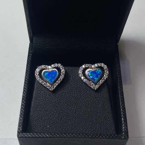Silver heart earrings 925 with opalite new