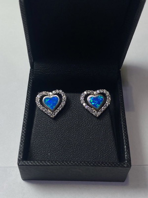 Silver heart earrings 925 with opalite new