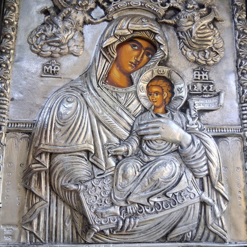 Silver Icon of Panagia Glykofilousa 950° Handmade, Like New