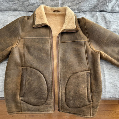 Leather jacket, beige, men's medium-large