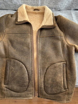 Leather jacket, beige, men's medium-large