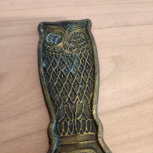 Vintage brass owl-shaped bottle opener used, 1970s