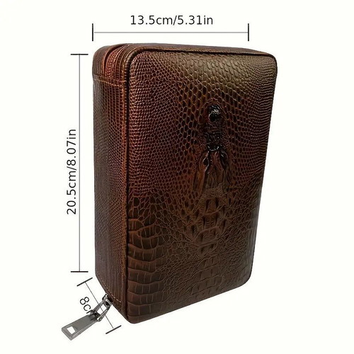 Cigar humidor case with embossed alligator design and wooden lining