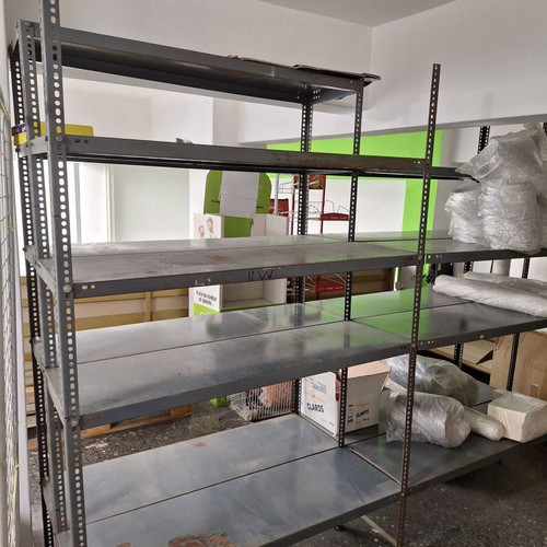 Dexion shelves used, 1.20m x 40cm and 2m x 90cm, 27 shelves total