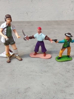 Collectible pack of 3 figures nurse, pirate, cowboy like new, 1980s-1990s