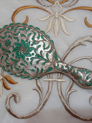 Antique hand mirror used 20th century silver 1000 with green enamel