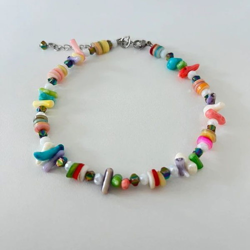 Handmade ankle bracelet used with shells, hematite, and adjustable steel chain