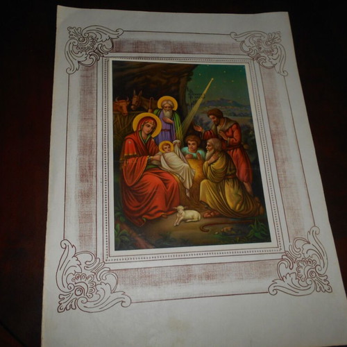 Chromolithograph poster The birth of Christ used, size 34.5x46.5cm
