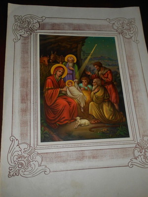 Chromolithograph poster The birth of Christ used, size 34.5x46.5cm