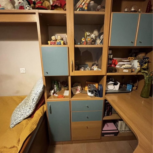 Children's bedroom set like new with two beds, large desk and storage space