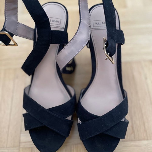 Suede type platform shoes used, black, size 38