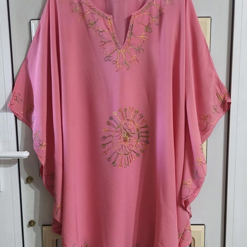 Kaftan tunic embroidered one size M-XXXL, like new, salmon pink