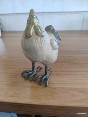 Ceramic hen figure with iron legs used