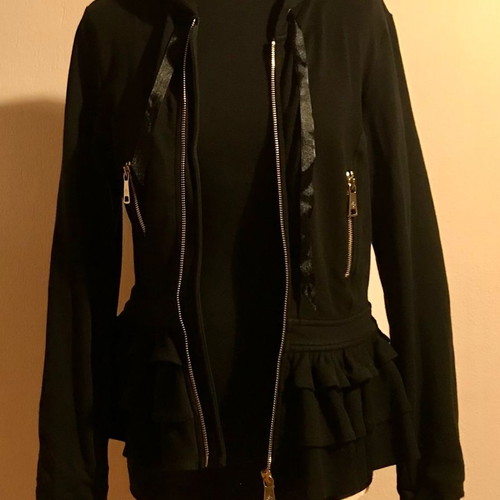 Rossodisera women's jacket with hood and ruffles used, black, size M