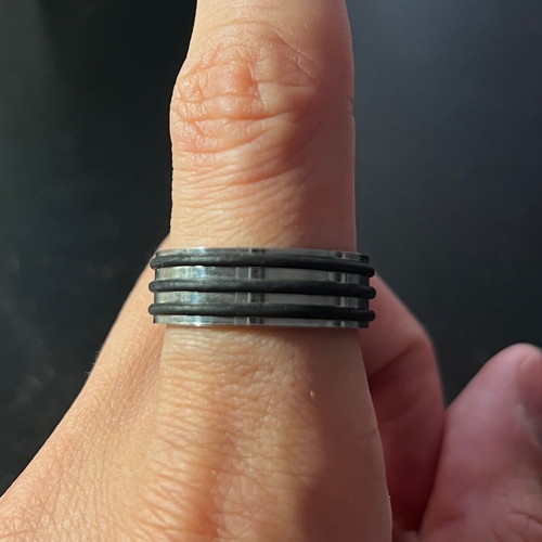 Adidas ring silver with black bands stainless steel like new