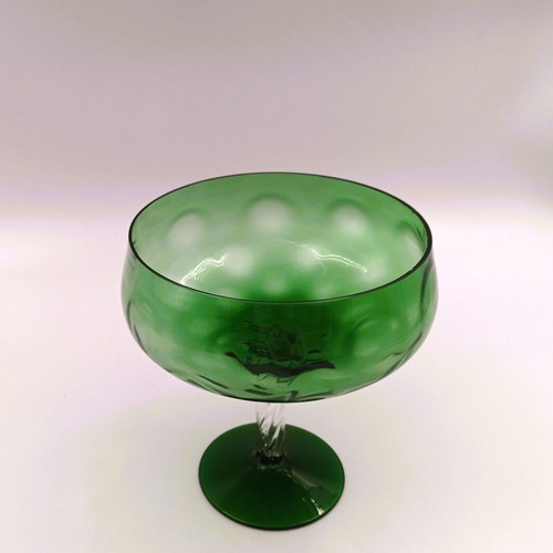Vintage Mid-Century Italian Blown Glass Compote Bowl Emerald Green