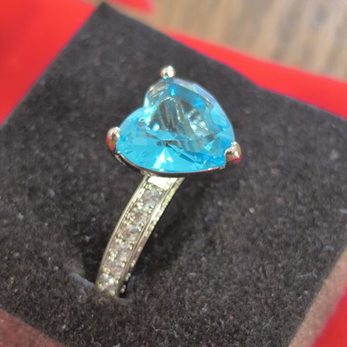 Blue Heart Crystal Ring luxury silver tone