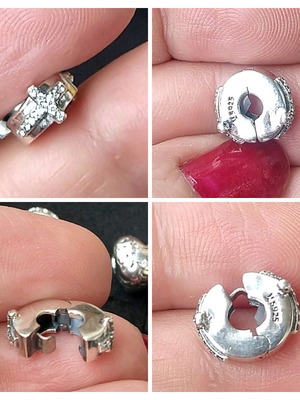 Silver stopper for bracelet with cross new, stone details