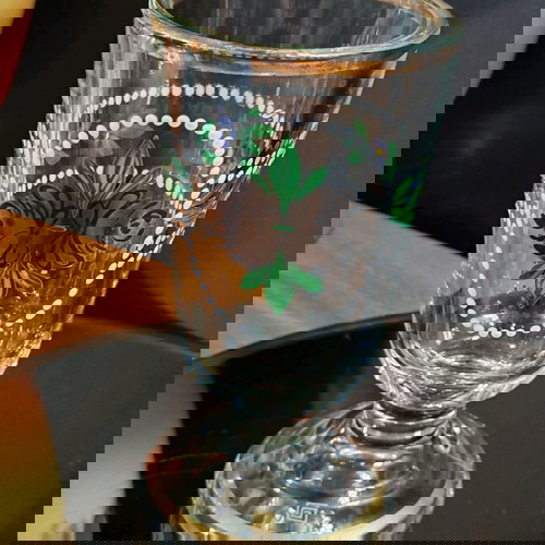 Антична немска ръчно рисувана стъклена чаша викторианска като ново