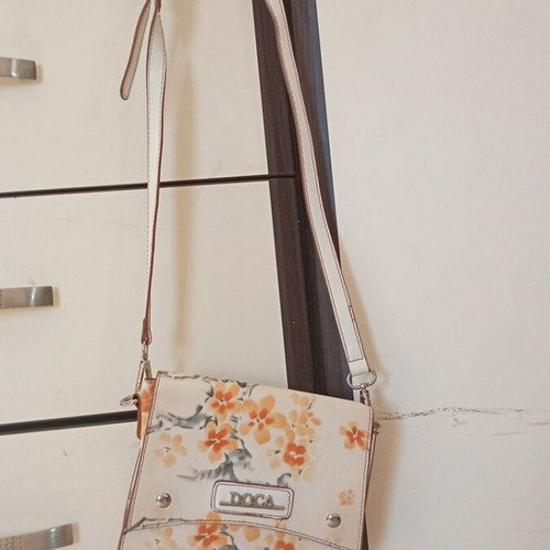 Doca small bag used, beige with orange flowers