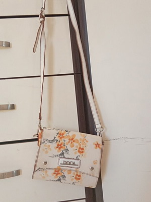 Doca small bag used, beige with orange flowers