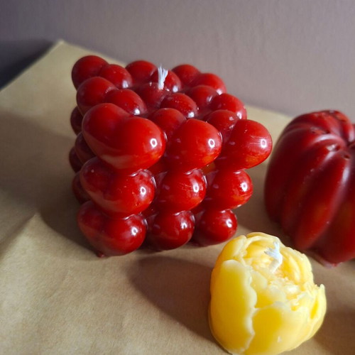 Set of 6 Handmade Decorative Candles in Deep Red and Bright Yellow