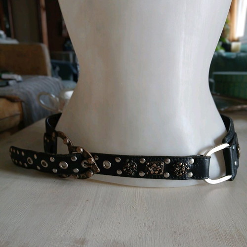Zara leather belt size 85 like new, black with silver decorations
